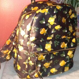 BLACK AND ORANGE FLORALMEDIUM BACKPACK WITH GOLD HARDWARE